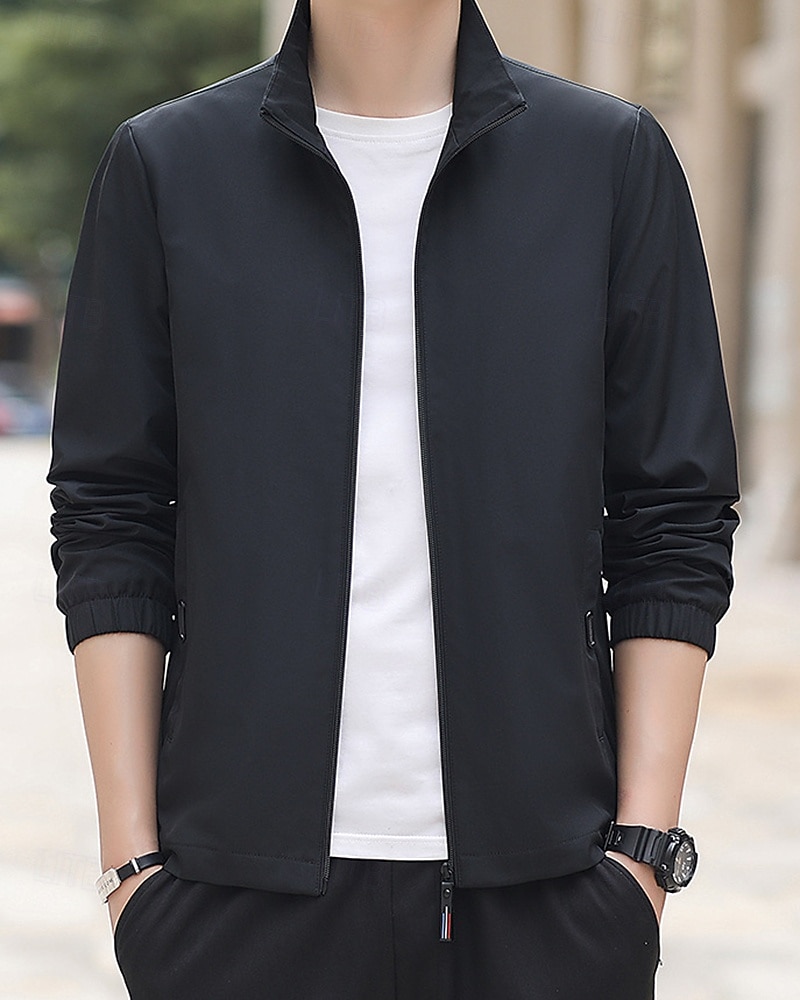 Homme Couleur Unie Veste zippée blouson aviateur Manteaux décontractés Printemps & Automne avec poches manche longue Athleisure Imperméable Léger Salle de sport Randonnée Course Entraînement Noir de 2026 ? $28.99 –P10
