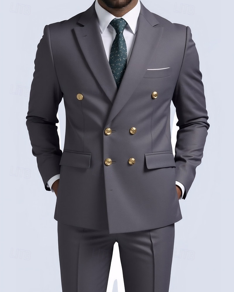 Herre Blazer + kjolebukser Blazer drakter Virksomhet Cocktailfest Bryllupsfest 2 deler Mote Fritid Vår Høst Polyester عادي Lomme Knapper Bekvem Dobbeltkneppet Blazer Blå Mørkegrå Svart Hvit 2025 - $114.99 –P4