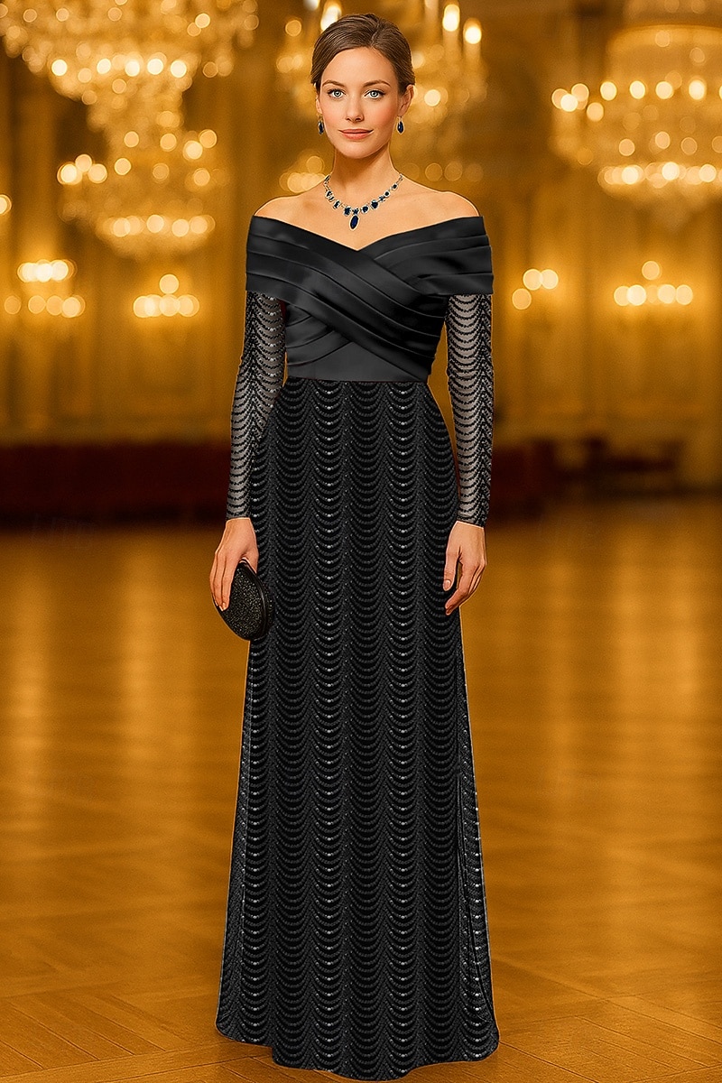 Sheath Column Floor Length Beaded Eembroidered Formal Dresses Mother of the Bride Dress Evening Gown Elegant Glittering Celebrity Style Sleeveless Off Shoulder Garden Party Wedding Lace Stretch Satin 2026 - $206.99 –P5