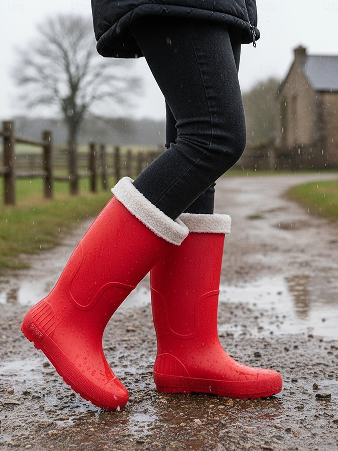 Bottes de pluie rouges imperméables pour femmes avec revers amovible en fausse fourrure – des chaussures résistantes et élégantes pour les intempéries, les aventures en plein air et les activités de jardinage. de 2026 ? $46.99 –P3