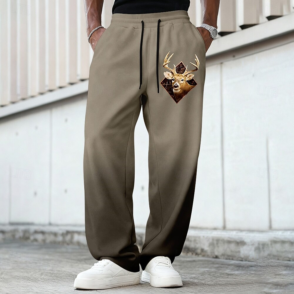 Men's Reindeer Gradient Color Sweatpants Trousers Casual Pants Mid Waist Vintage Retro Outdoor Hunting Workout Elastic Drawstring Waist Straight Leg Pants with Pockets Spring Fall 3D Print Brown 2026 - $22.99 –P2