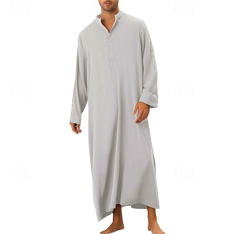 Men's Loungewear Nightgown Nightshirt Plain Stylish Comfort Home Daily Polyester Soft Breathable Stand Collar Long Sleeve Spring Fall Black White 2026 - $31.99 –P4
