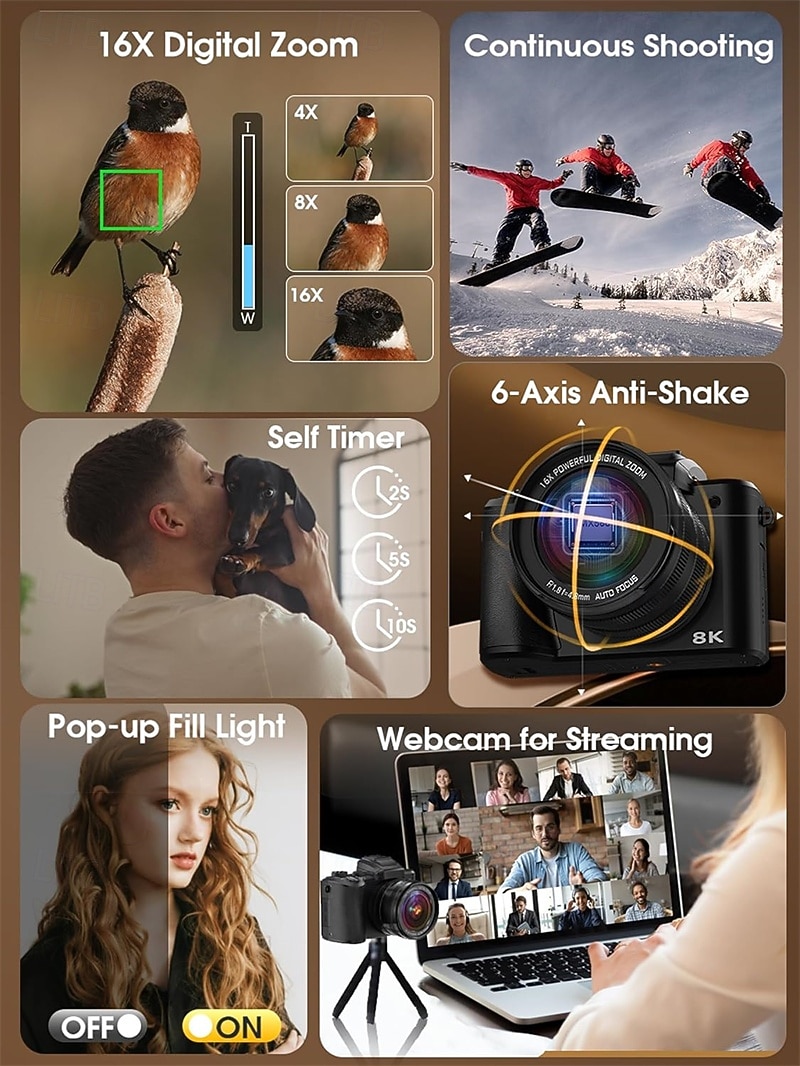 8K Digital Camera 88MP WiFi Cameras for Photography with 3.2 Touchscreen 16X Zoom Autofocus Vlogging Camera for YouTube Video Anti-Shake Dual Camera 2025 - $172.99 –P5