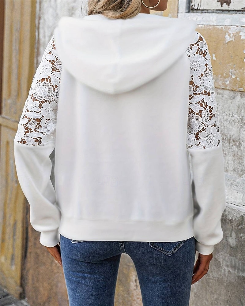 Naisten Pullover-huppari Kurenauha Tilkkutäkki Tasku Kukka Tavallinen Tyylikäs Lämmin Muoti Pitkähihainen Hupullinen Tavalliset topit Koti Työ Katu Valkoinen Syksy Talvi 2026 - $32.99 –P2