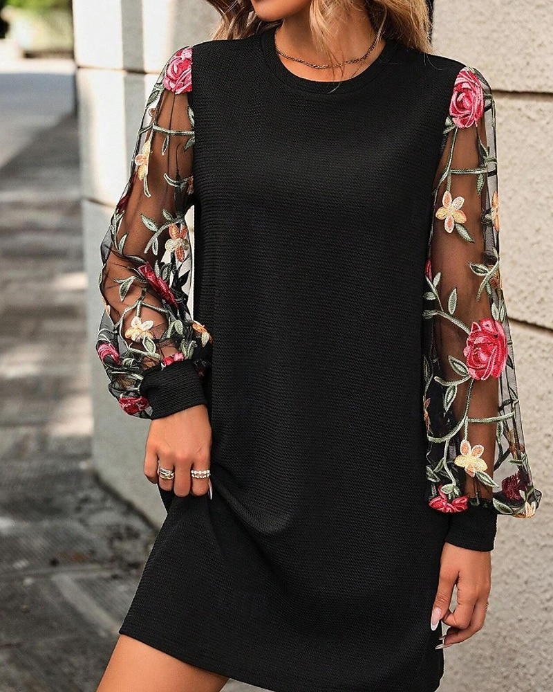 Women's Mini Dress Casual Dress T Shirt Dress Tee Dress Print Dress Modern Daily Outdoor Vacation Regular Fit Floral Long Sleeve Crew Neck Blue Black Apricot Summer Spring 2026 - $26.99 –P3
