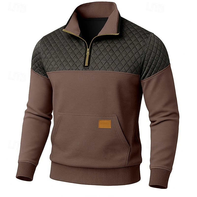 Męskie Bluza dresowa Bluza Waffle Zjechać na pobocze Bluza z zamkiem błyskawicznym Zieleń wojskowa Khaki Jasnoszary Ciemnoszary Klapa Równina Niejednolita całość Kolorowy blok Teksturowany Codzienny 2026 - $34.99 –P7