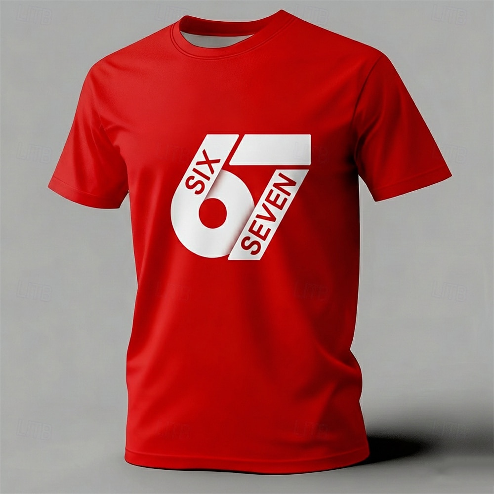 2026年 男性用 グラフィック 67 Tシャツ 面白いTシャツ 半袖シャツ 半袖 Tシャツ 3Dプリント クルーネック シャツ ファッション デザイナー ベーシック 日常 バケーション ストリート ブラック イエロー ルビーレッド 夏 春 衣類 S M L XL XXL XXXL  コレクション – $20.99 –P4