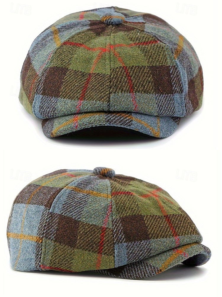 Pánská vintage britská kostkovaná čepice pro novináře – polyesterový materiál, více barev, klasický retro styl pro běžné nošení a outdoor 2026 - $14.99 –P6
