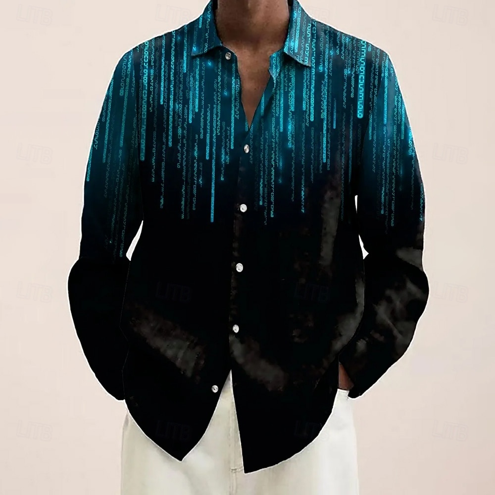 Hombre Geométrico Degradado de color Arte abstracto Camisa Abotonar la camisa Manga Larga Moda informal Exterior Uso Diario Primavera Otoño Cuello Vuelto Impresión 3D camisas con cuello Negro / Verde 2026 - $27.99 –P1