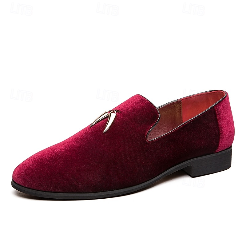 mocassini da uomo in velluto bordeaux - eleganti scarpe slip-on con tessuto lussuoso, perfette per eventi formali, matrimoni e occasioni eleganti del 2026 a $54.99 –P1