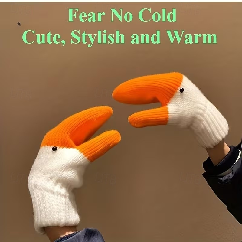 Забавные милые варежки с гусиным мехом для женщин, толстые теплые вязаные перчатки, мягкие новинки в виде животных для пар, уютный зимний подарок для рук для студентов и пар 2026 - $11.49 –P6
