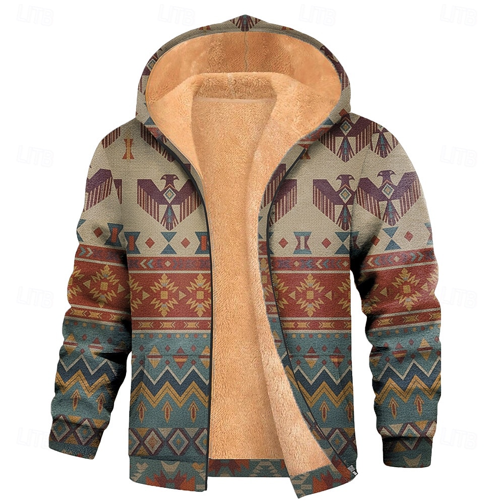 Herren Stammes Fleece Kapuzensweatshirt Jacke Pullover Ethnisch Klassisch Vintage-Retro Rundhalsausschnitt Outdoor Camping Blau Braun Reißverschluss Herbst Winter Designer S M L XL 2XL 3XL 2026 - $41.99 –P1
