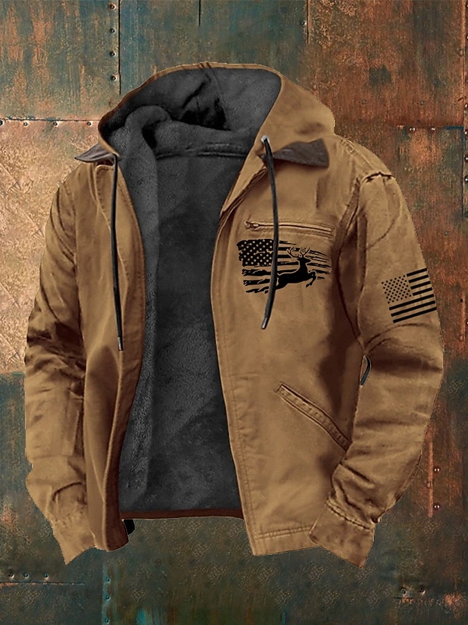 Per uomo Felpa con cappuccio a zip intera Giacca in Pile Felpa con cappuccio in pile Blu Marrone Con Cappuccio Renna Bandiera Americana Tasca Stampato Casuale Quotidiano Uscire Poliestere Streetwear del 2026 a $62.99 –P1