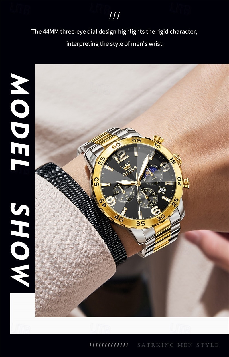 The New Olevs Men'S Business Watch Features A Luminous Moon Phase Calendar Small Three-Hand Multi-Functional Digital Large Dial Quartz Watch Which Is A Fashionable Casual Waterproof And Sporty Me 2025 - $34.99 –P15