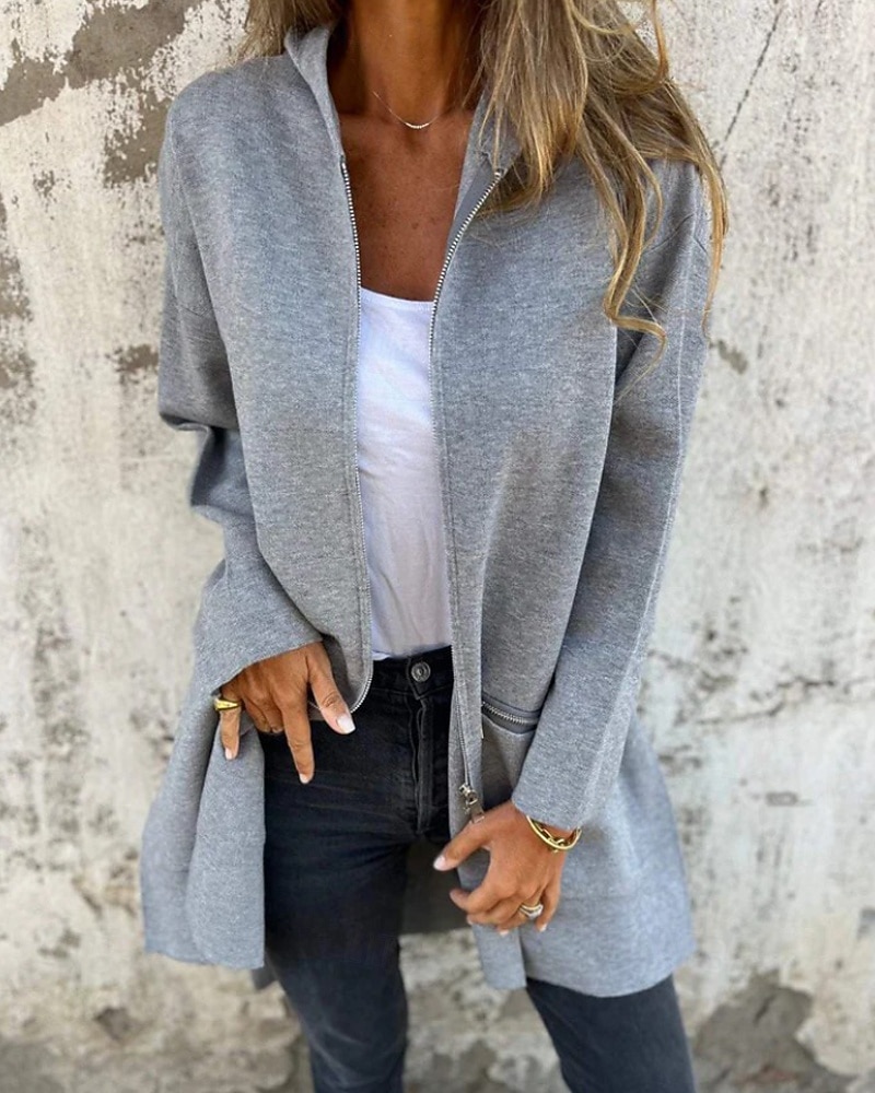 Damen Wintermantel Kapuzenjacke Warm Bequem Reißverschluss Tasche Lässig Einfach Outdoor Urlaub Heim Alltagskleidung Lang Mit Kapuze Normale Passform Langarm Oberbekleidung Schwarz Rote Kamel Herbst 2026 - $19.99 –P3