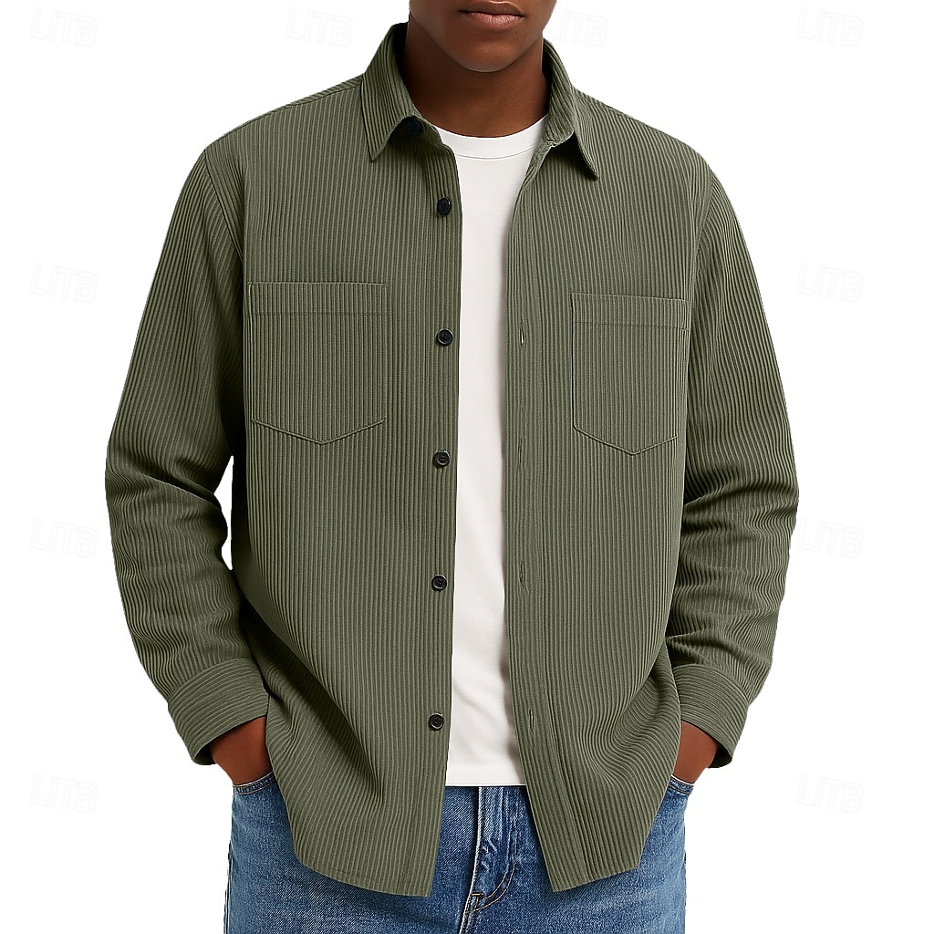 Per uomo Camicia Camicia di Velluto a Coste Camicia con Bottoni Blu Verde militare Beige Manica Lunga Semplice Collo ripiegato Casuale Quotidiano Tasca Abbigliamento Cotone Moda Streetwear Classico del 2026 a $25.99 –P6