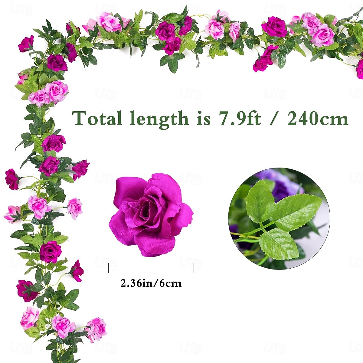 240CM/23.7FT Artificial Rose Flower Garland Fake Vines Silk Floral Hanging Plant for Wedding Arch Decorations Room Party Home Garden Hotel Office Wall Decor 2026 - $19.99 –P5