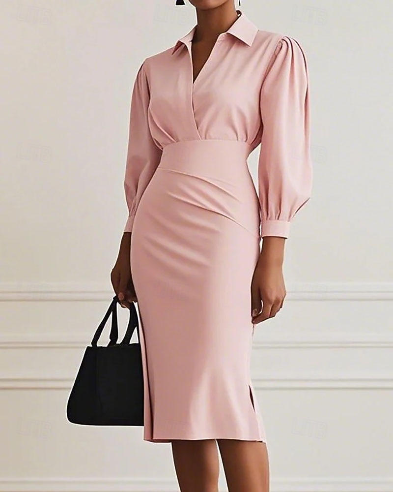 Damskie Długa sukienka sukienka maxi Czarna sukienka Sukienka ołówkowa Elegancja Moda Nowoczesny Codzienny Biuro Święto Regularny Równina Długi rękaw W serek Czarny Rumiany róż Jasnoszary Beżowy 2026 - $28.99 –P5