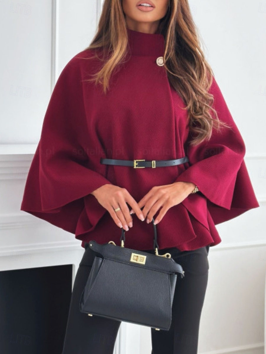 Dámské Plášť / pláštěnky Pohodlné Prodyšné S páskem Elegantní Na běžné nošení Bez vzoru Dovolená ulice Ležérní Denní nošení Pullover Standardní Stojáček Volný Dlouhý rukáv Svrchní oděvy Černá Fialov 2026 - $41.99 –P5