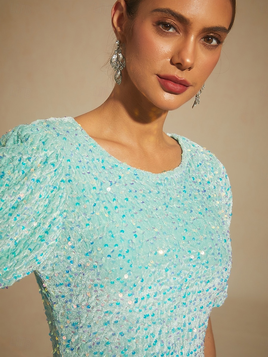 Sparkly Rights Women's Midi Dress Trumpet Mermaid Dress Elegant Puff Sleeve Party ...