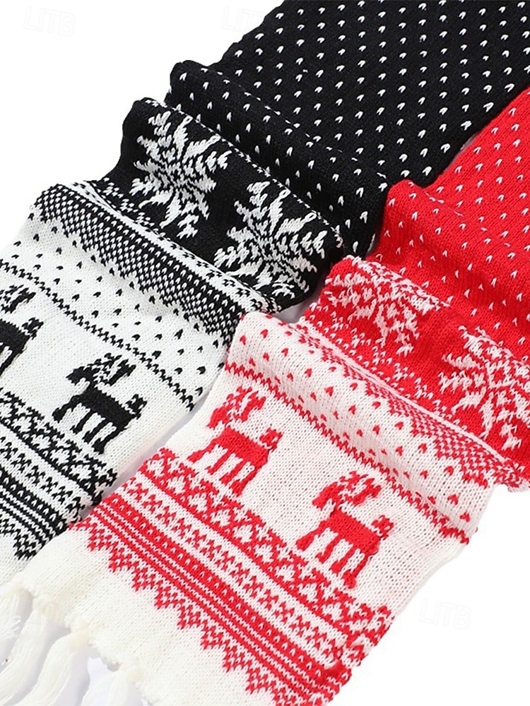Écharpe de Noël tricotée pour femme, en acrylique, motif jacquard rouge et blanc avec rennes et flocons de neige, accessoire festif d'hiver pour les fêtes de fin d'année de 2026 ? $14.99 –P7