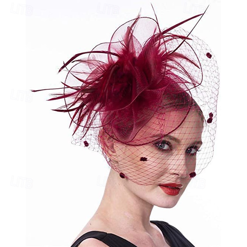 Hoofdtooi Haarclip Veer Veren Bruiloft Verjaardag Elegant Vintage Met Veer Tule Helm Hoofddeksels 2026 - $17.49 –P4