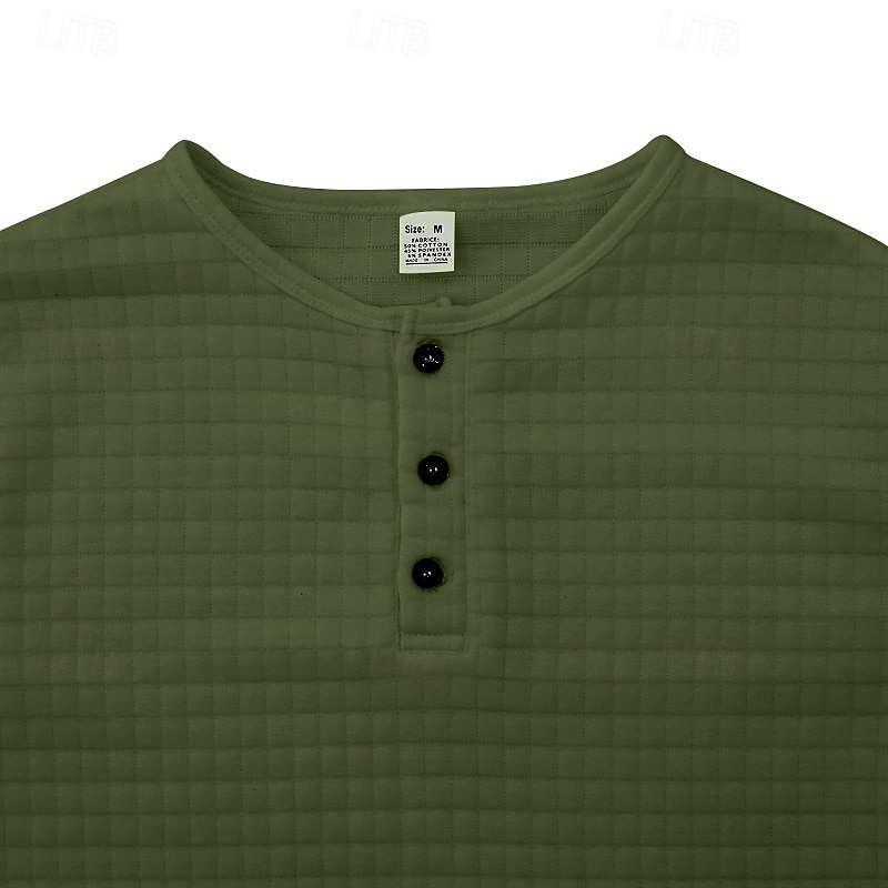 Herr Waffle Henley Shirt T-shirts Långärmad Ensfärgat Slät Mode Designer Ledigt Färgblock Knappar Henley Utomhus Ledigt Dagligen Sommar Vår Höst Mörkgrå Svart Vin Henley T-shirt 2025 - $19.99 –P3