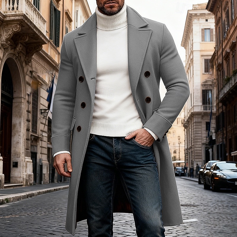 Homme Manteau d'Hiver Manteau Trench-Coat Long Trench-coat Extérieur Occasionnel Automne Hiver Polyester Chaleur Thermique Vêtements d'extérieur Vêtement Tenue Classique Uni Avec Poches Col à Revers de 2026 ? $45.99 –P4
