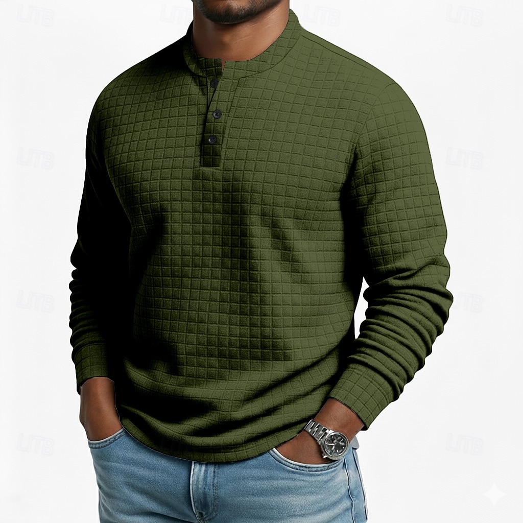 Herr Waffle Henley Shirt T-shirts Långärmad Ensfärgat Slät Mode Designer Ledigt Färgblock Knappar Henley Utomhus Ledigt Dagligen Sommar Vår Höst Mörkgrå Svart Vin Henley T-shirt 2025 - $19.99 –P1