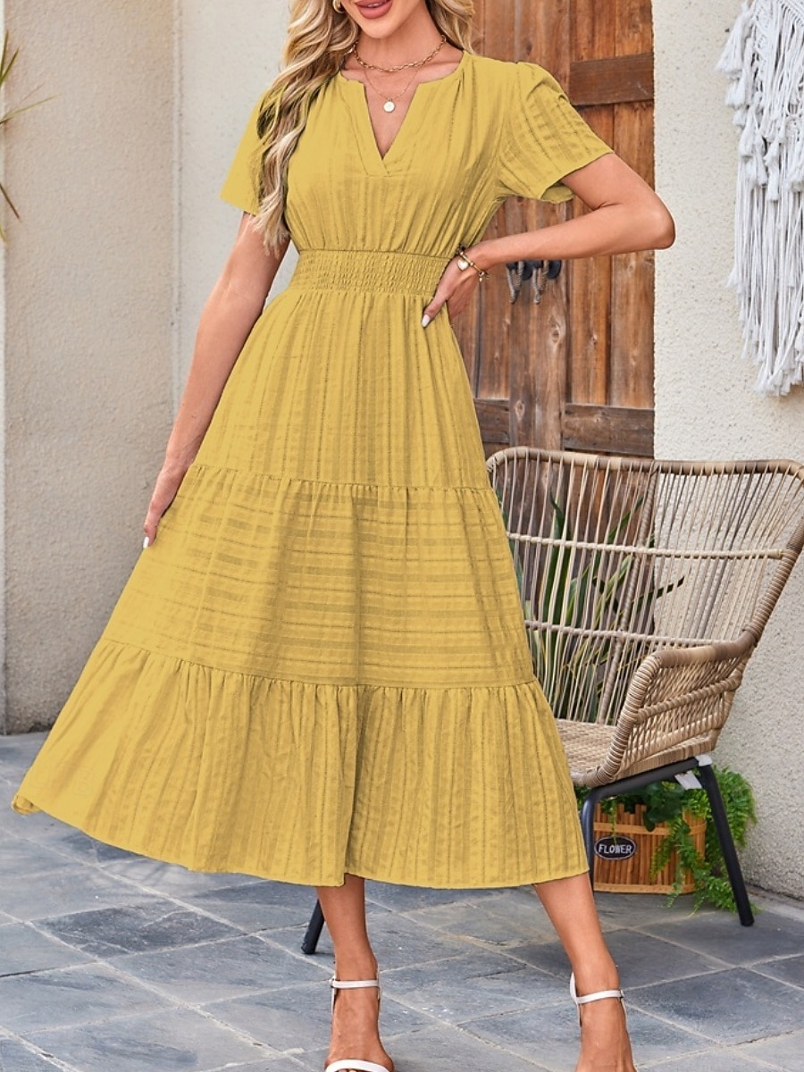 Pentru femei Rochie Maxi Rochie A line Casual Zilnic Fit regulat Simplu Manșon scurt În V Albastru piscină Alb Galben Roșu-aprins Vară Primăvară 2025 - $46.99 –P12