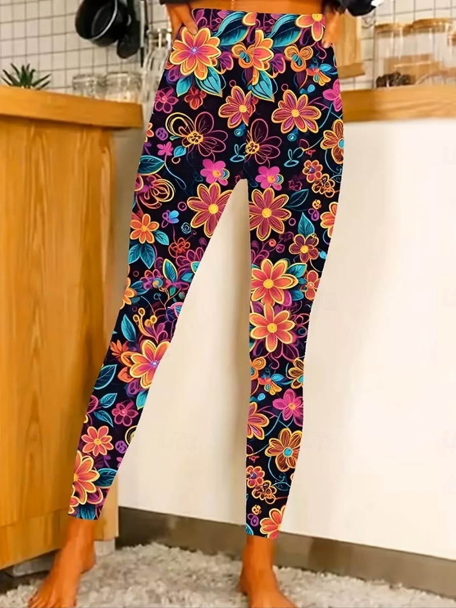 Women's Leggings Cozy Leggings Vacation Casual Full Length High Waist Floral Printing Comfortable Stretchy Casual Daily Vacation Navy Black Yellow Fuchsia Summer Spring Fall Regular Fit 2026 - $19.99 –P3