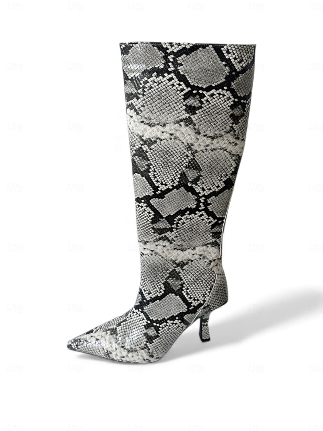 Women's Snakeskin Print Knee-High Boots, Pointed Toe, Kitten Heel Boots for Casual and Night Out Styling 2025 - $64.99 –P2