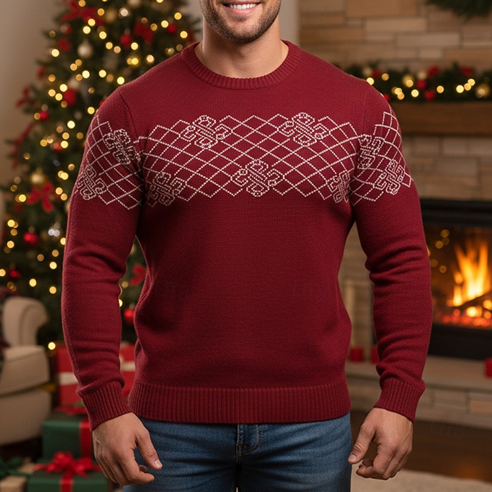 Per uomo Maglioni di Natale Maglione Maglione Fair Isle Maglione a maglia A Coste Maglia Top Regolari Lavorato a maglia Plaid Girocollo Vintage Moda Natale Vacanza Abbigliamento Autunno Inverno Rosso del 2026 a $52.99 –P1