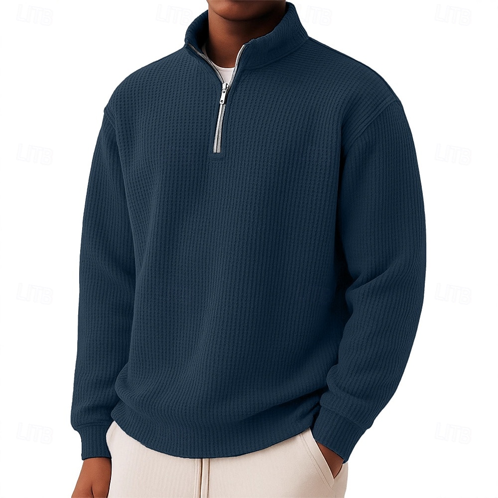Homme Chemises Polo Gaufre Polo à fermeture éclair Sport en Plein Air Occasionnel Col montant Fermeture éclair manche longue Mode Moderne Couleur Unie Texturé Tricoté Printemps & Automne Toutes de 2025 ? $23.99 –P5