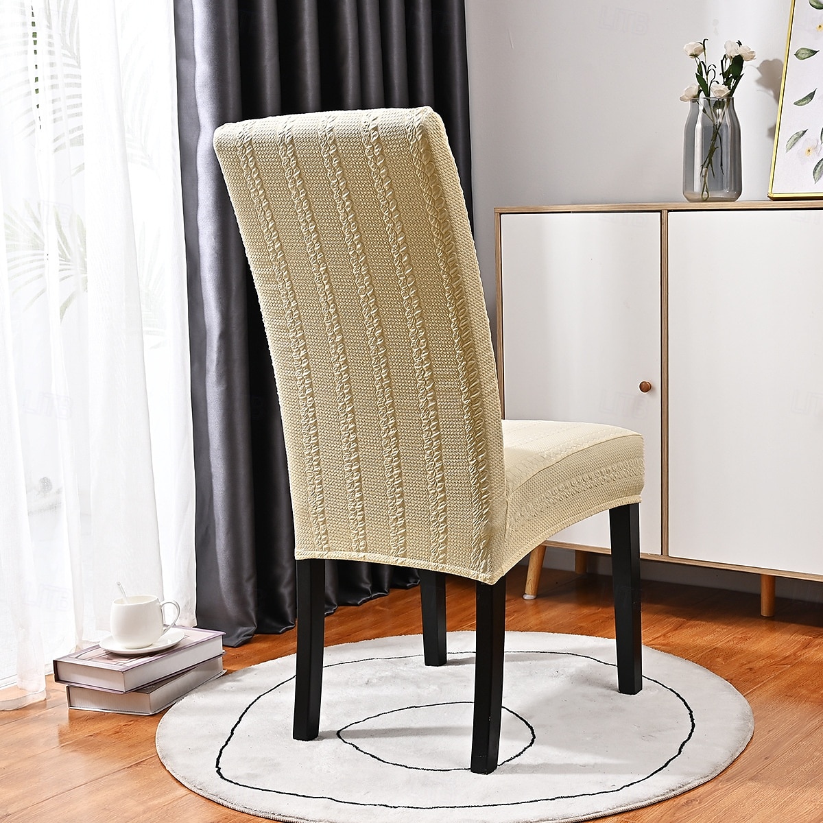 Coprisedia elasticizzati in jacquard tinta unita, coprisedia da pranzo con schienale alto, design a trecce testurizzate, protezione elastica per la sedia, per la casa, la cucina, l'hotel e la del 2025 a $9.99 –P10