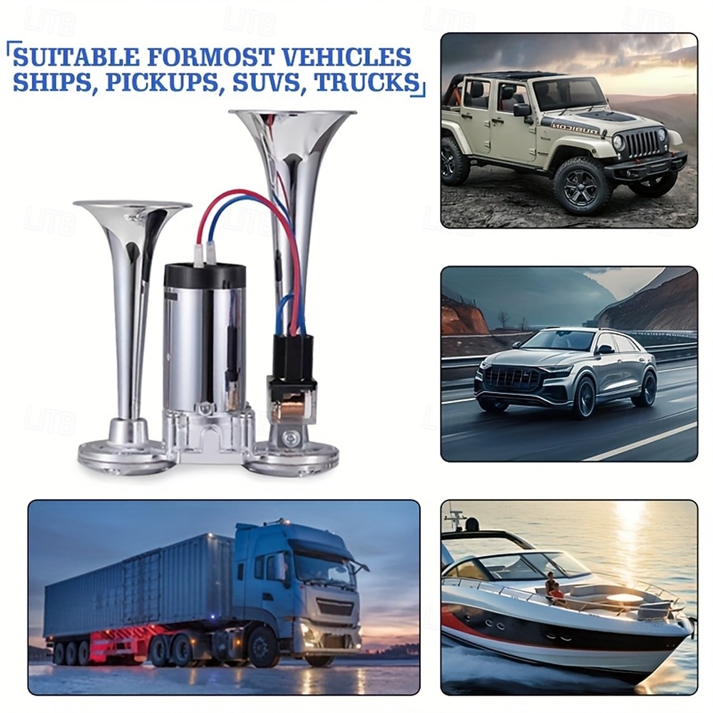 Train Model Whistle Super Loud Dual-tube Horn Air Horn Kit Dual-tube Horn with Air Compressor Suitable for Any 12V Vehicle Super Loud Car Horn Kit. Suitable for RVs SUVs Motorcycles Off-road Ve 2026 - $57.99 –P4