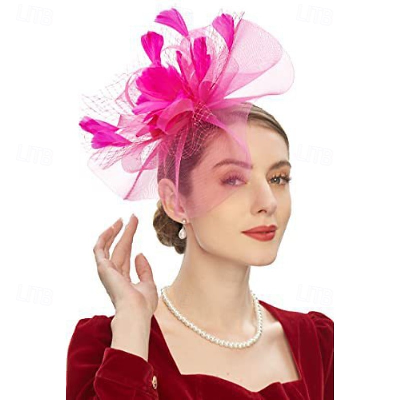 Hodepryd Fjær Tøy Bryllup Bursdag Hesteløp Elegant Årgang Klassisk Med Fjær Tyll Hodeplagg Hodeplagg 2026 - $16.49 –P7