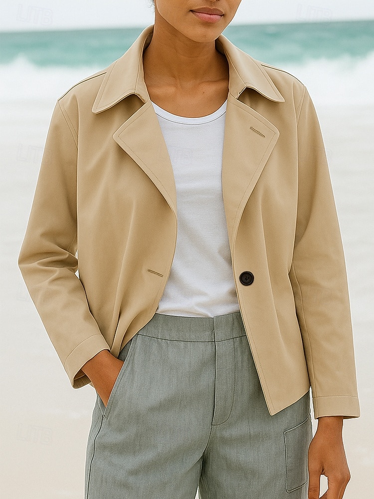 Mulheres Blusão Jaqueta casual Para Noite Botões Tecido Confortável Moda Ajuste Largo agasalhos Manga Longa Primavera Azul Céu S de 2026 por $24.99 –P1