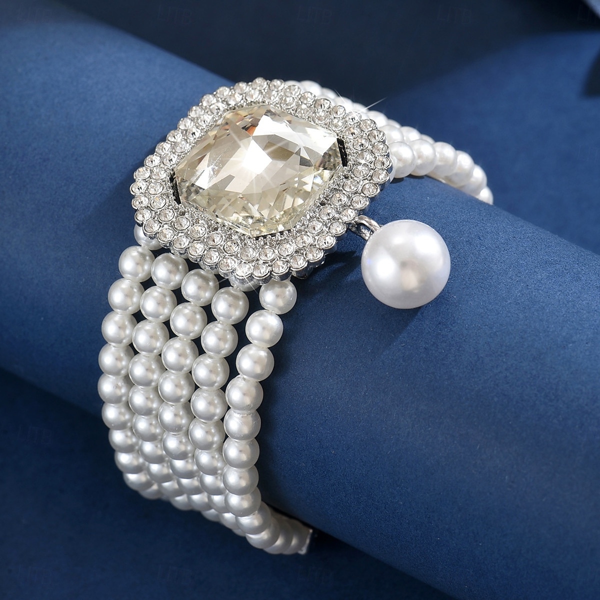 צמיד חרוזים פנינים לנשים עם קריסטל גדול - תכשיט יד אלגנטי משובץ אבני חן למסיבה, ערב ואירועי קוקטייל 2026 - $14.99 –P3