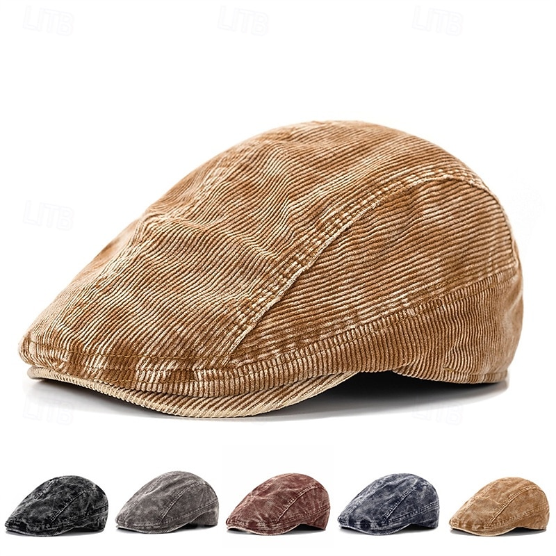 Homens Boina Chapéu Ascot chapéu de jornaleiro Preto Vinho Veludo Cotelê Jacquard Moda Casual Rua Diário Tecido Ajustável Filtro Solar Respirável de 2026 por $16.99 –P1