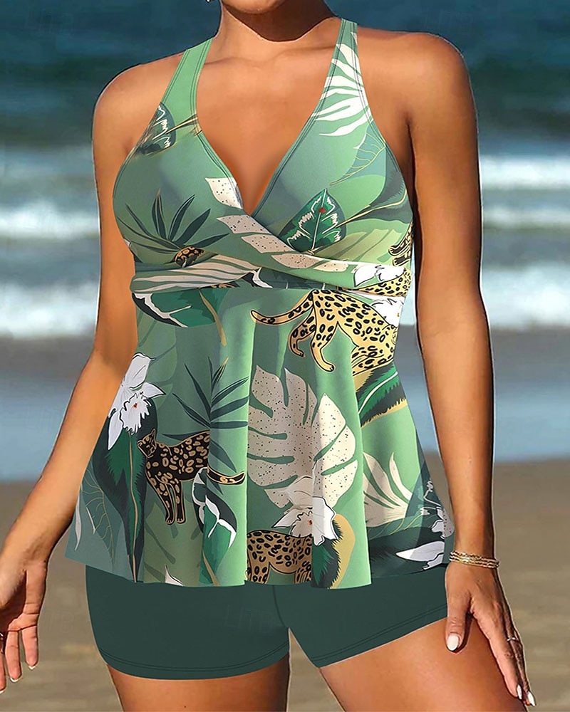Per donna Costumi da bagno Due pezzi Shorts Costume da bagno Senza schiena Vacanza Abbigliamento da Spiaggia Floreale Grafico Scollo a V Senza Maniche Costumi da bagno del 2026 a $28.99 –P6