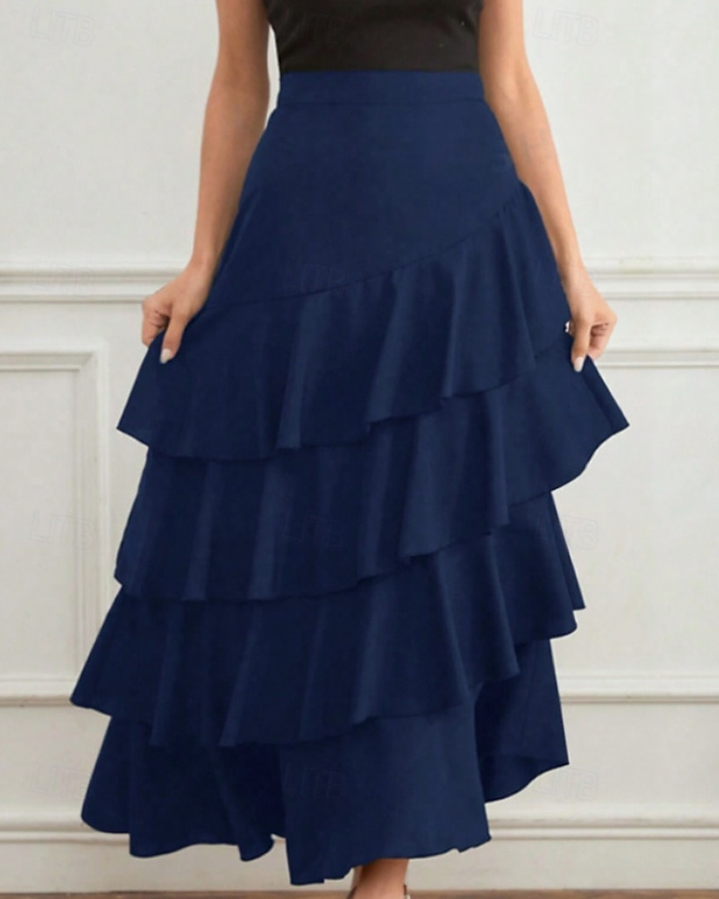 Per donna Elegante Moda Maxi Vita media Gonne Semplice Arricciato Inelastico Quotidiano Streetwear Vinaccia blu navy Nero Verde Estate del 2026 a $33.99 –P18