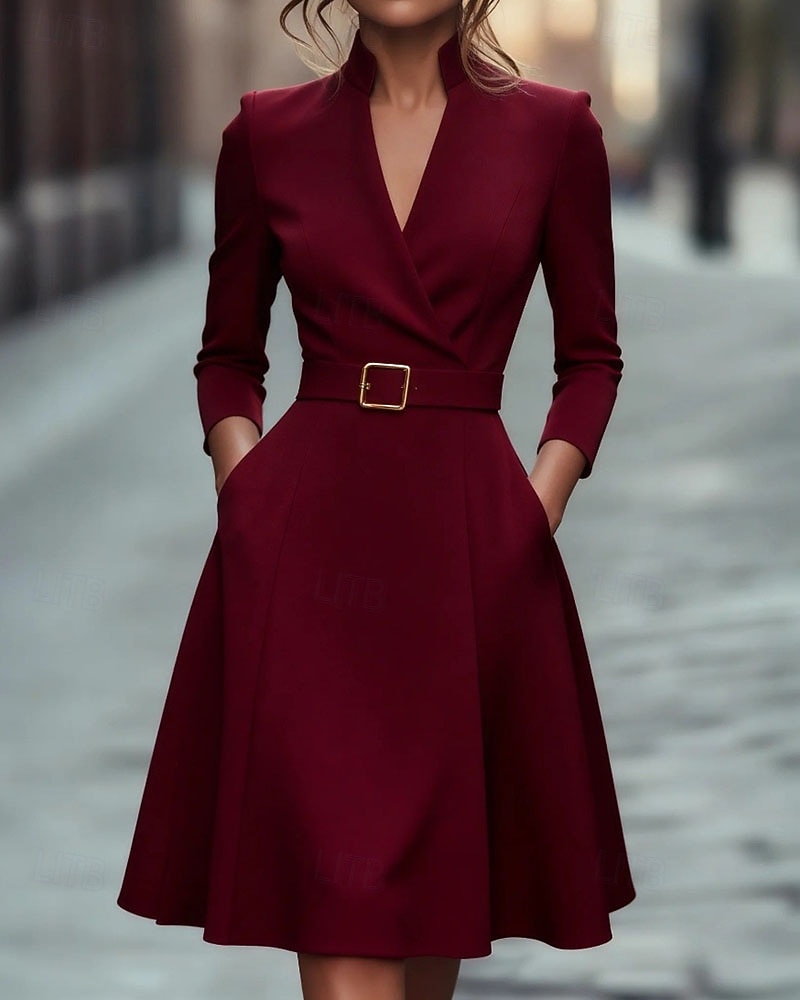 Dámské Mini šaty Černé šaty Plášťové šaty Elegantní Módní Moderní Denní Kancelář Dovolená Běžný Bez vzoru Dlouhý rukáv Do V Černá Bílá Fialová Tmavomodrá Jaro Podzim Zima 2026 - $17.99 –P4