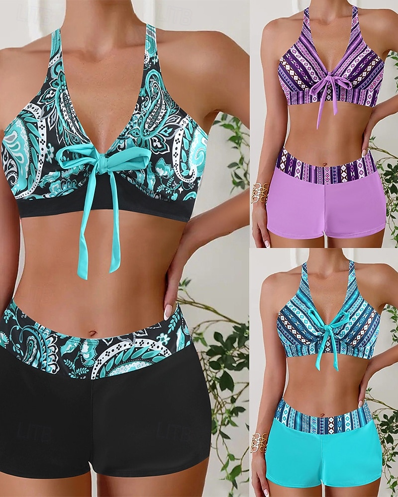 Mujer Bañadores 2 piezas Slips Traje de baño Retazos Espalda al Aire Vacaciones Ropa de playa Floral Escote en Pico Sin Mangas Trajes de baño 2026 - $27.99 –P1