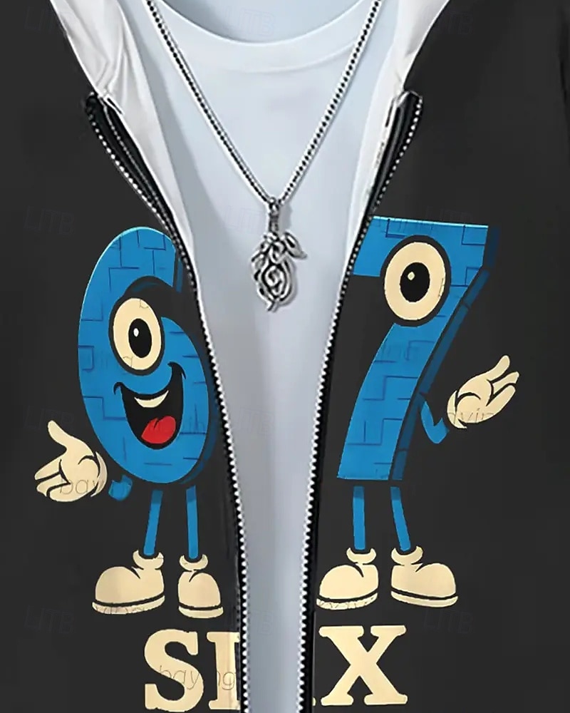 Unisex Jungen 3D Grafik Lustiger Slang 67 Hoodie- und Jogginghosen-Set Sportanzug Jacke & Hose Langarm Frühling Herbst Mode Lässig Komfort Kinder 4-12 Jahre Reissverschluss Mit Kapuze Outdoor Urlaub 2026 - $33.99 –P6