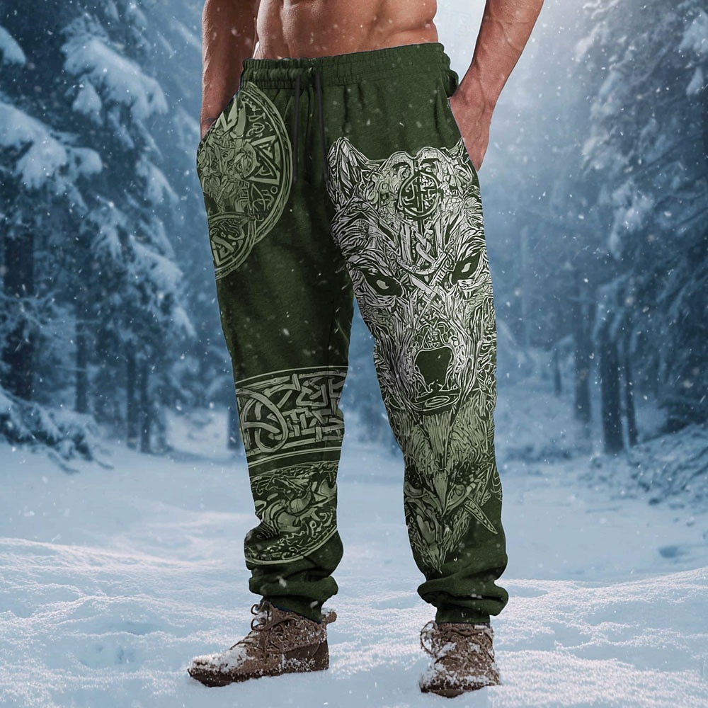 Miesten Susi Viikinki Kelttiläinen taide Veryttelyhousut Jogger Housut Keskivyötärö Kiristysnyöri joustava vyötärö Vintage retro ulko- Retkeily ja vaellus Metsästys Urheilulliset collegehousut 2026 - $15.99 –P4