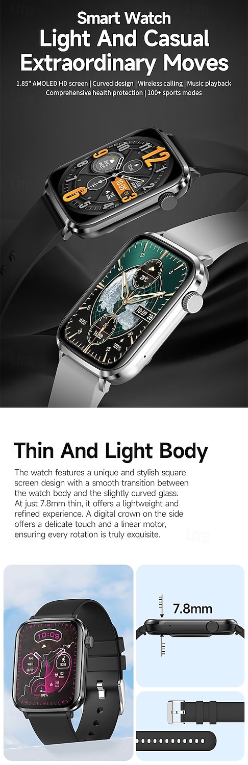 iMosi V82 Chytré hodinky 1.85 inch Inteligentní hodinky Bluetooth Krokoměr Záznamník hovorů Sledování aktivity Kompatibilní s Android iOS Unisex Hands free hovory Záznamník zpráv Krokovač IP68 37mm 2026 - $61.99 –P3