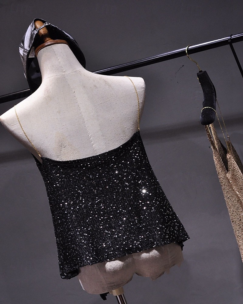 Pentru femei Bluză Topuri cu paiete Camisole Tank Top Paiete Strălucire Fără Spate Simplu Elegant Metalic Stilat Fără manșon În V Topuri obișnuite Concediu Ieșire Negru Kaki Vară Primăvară Toamnă 2026 - $51.99 –P3