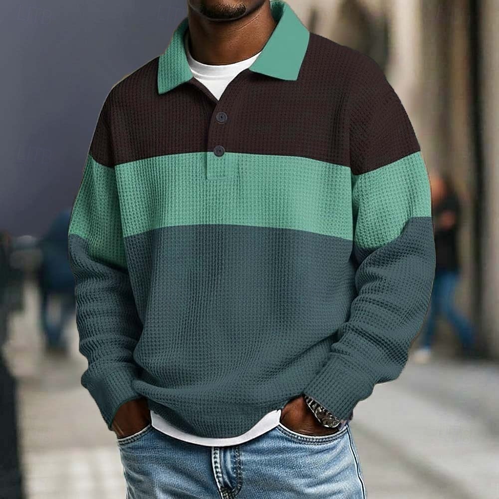 Herren Horizontale Streifen Waffel-Poloshirts Rugby-Poloshirt Rugby-Poloshirts Langarm Polo-Shirts Revers Sportbekleidung Lässig Schule Athleisure Alltagskleidung 3D-Druck Frühling Herbst Winter Blau 2026 - $28.99 –P3