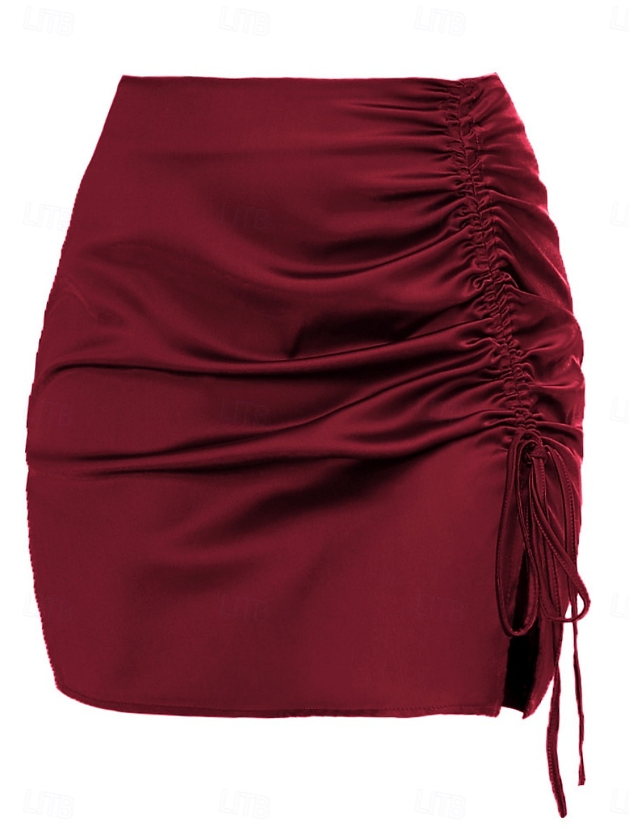 Per donna Gonne in raso Moda Casual Mini Vita Alta Gonne Semplice Arricciato Inelastico Quotidiano Feste Vinaccia Nero Bianco Verde Estate del 2026 a $18.99 –P2